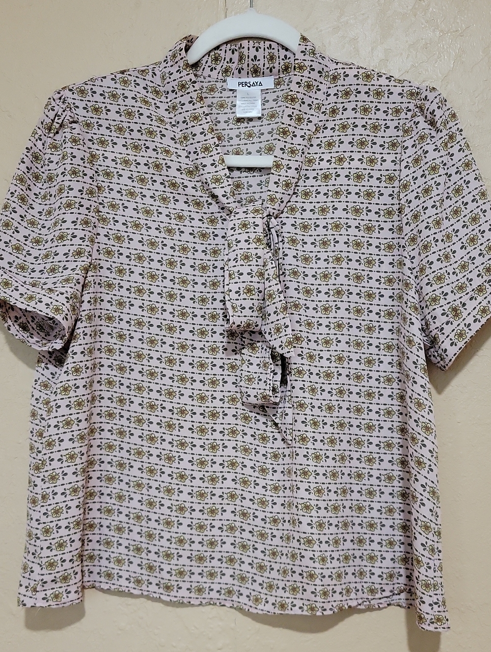 Persaya Blush Pink Floral Tie-Front Short Sleeve Blouse